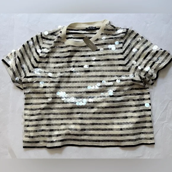 NWT XL JCrew Broken-in jersey striped T-shirt with sequins J.crew - Picture 2 of 10